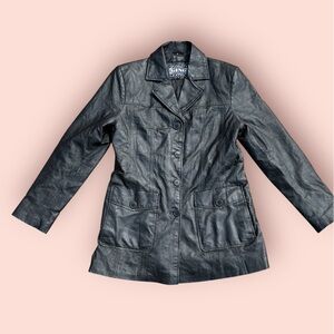 Vintage Black Leather Button Jacket